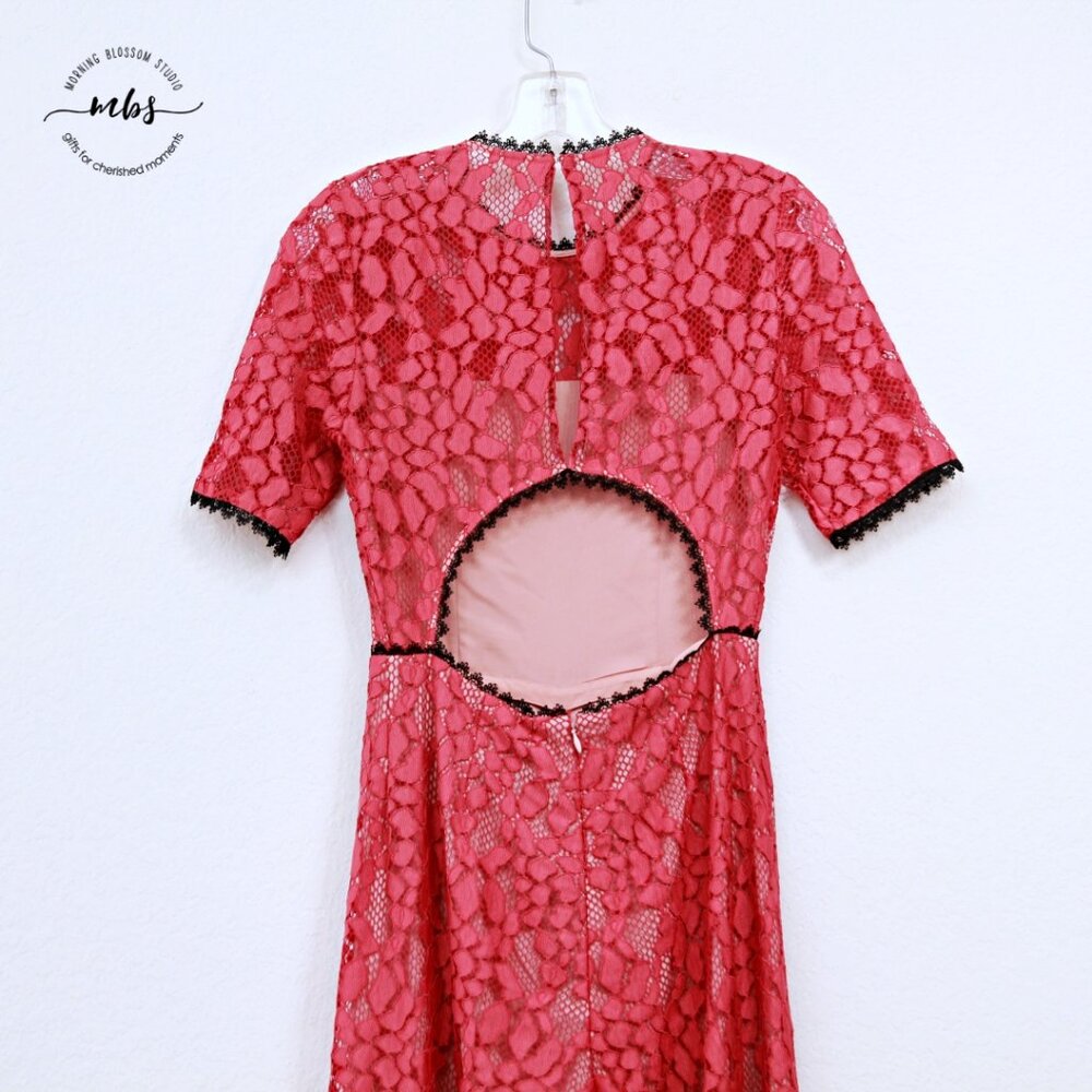 Alexis Lace Short Sleeve Cutout Lined Wide Leg Jumpsuit Raw Hems Pink Women XS - Picture 6 of 13